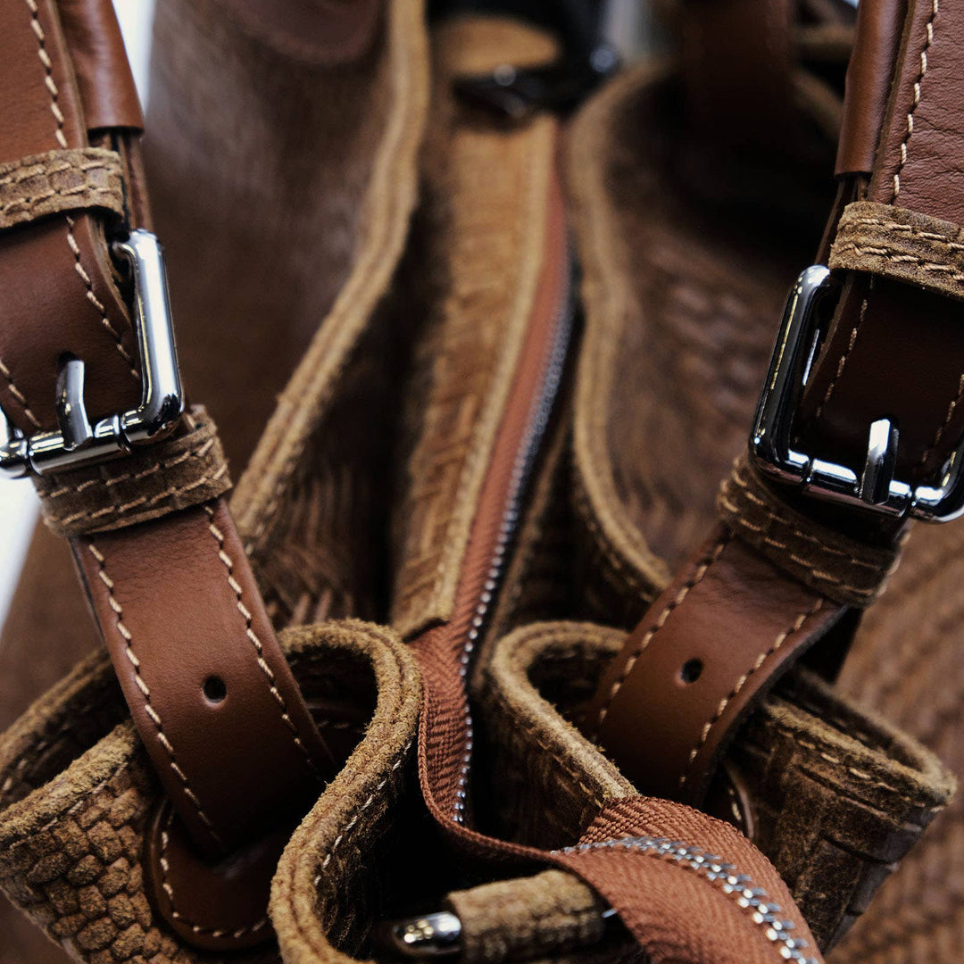Marta Large Woven Leather Bag | Tobacco