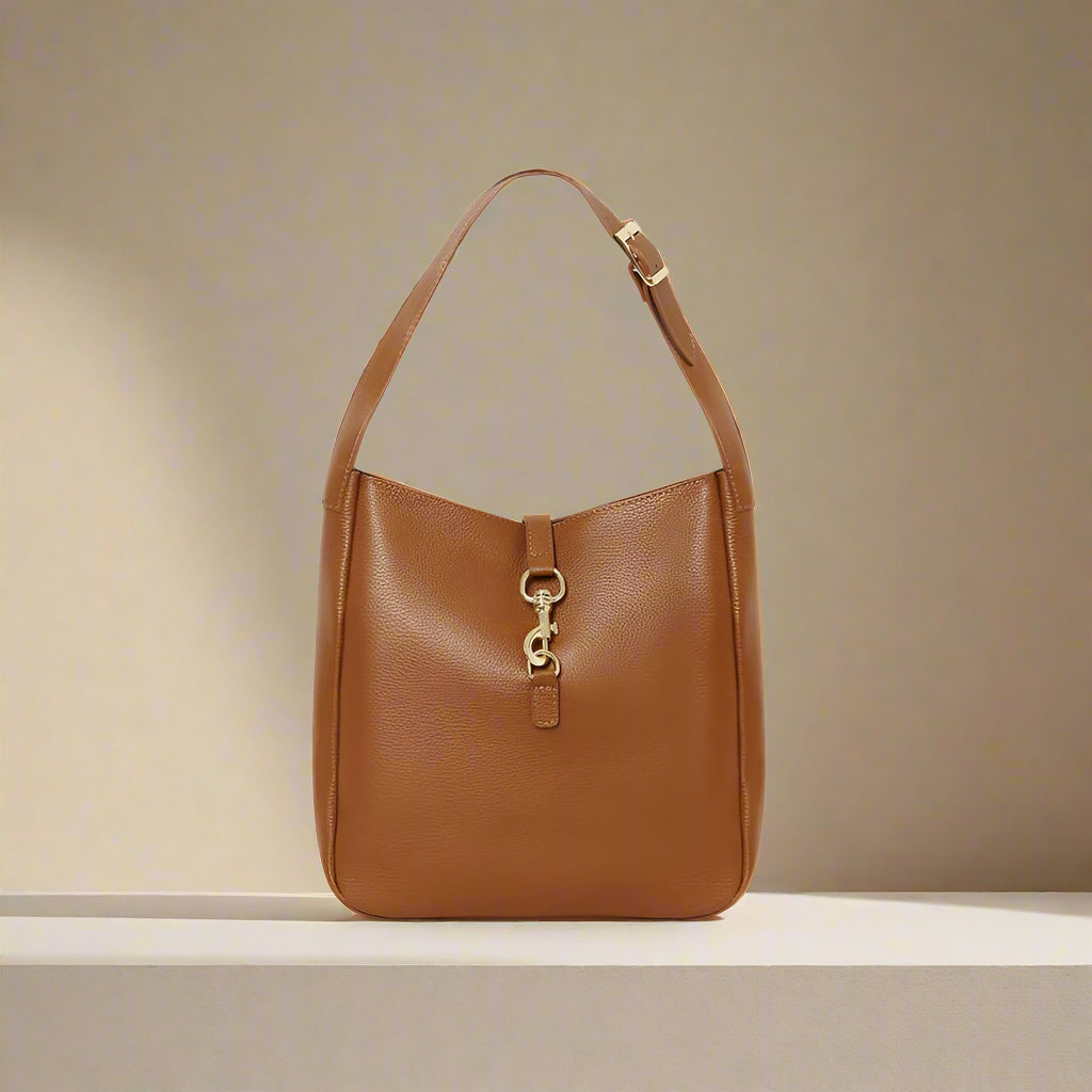 Azzura Italian Tan Leather Hobo Bag