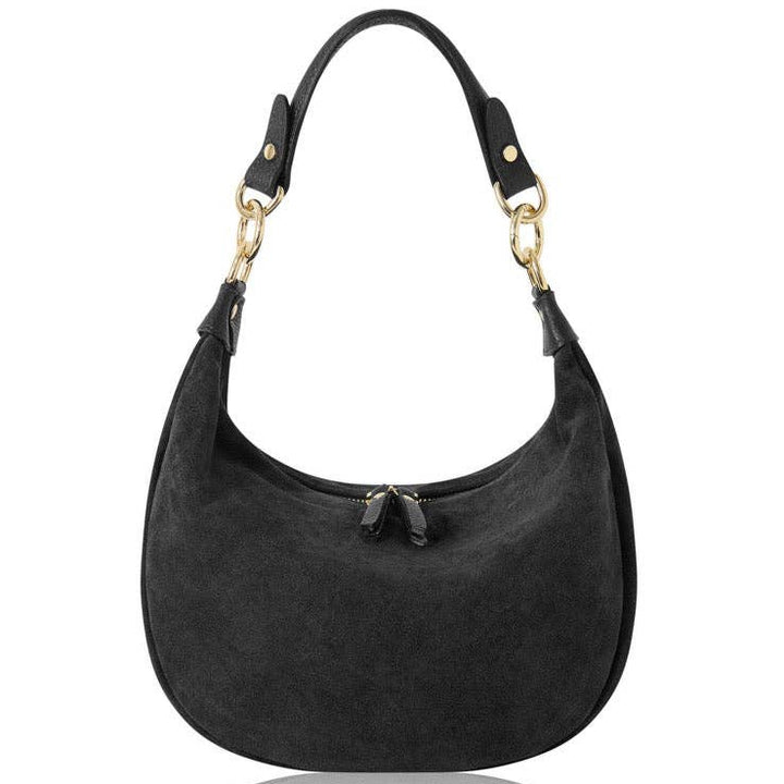 Chelsea Suede Curved Shoulder Bag | Black