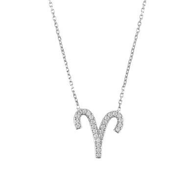 Made of 925 sterling silver, this Aries Zodiac necklace is hand set with multifaceted white zircons. Finished with a lobster clasp, and size adjuster. Can be worn 40cm chain length or 45cm chain length using adjuster. Motif 1.5cm x 1cm. Gift Packaged.