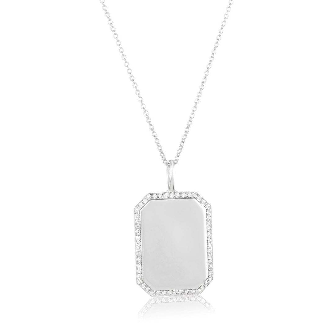 Melinda Maria Large Dog Tag Necklace in Silver.