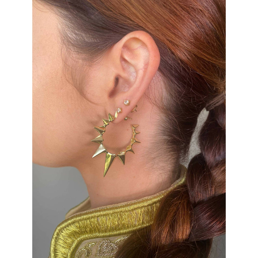 From LA based celebrity jewellery designer MELINDA MARIA, the Mama Gabriella spiked hoops are a larger style to make you shine like the sparkly bada** you really are!