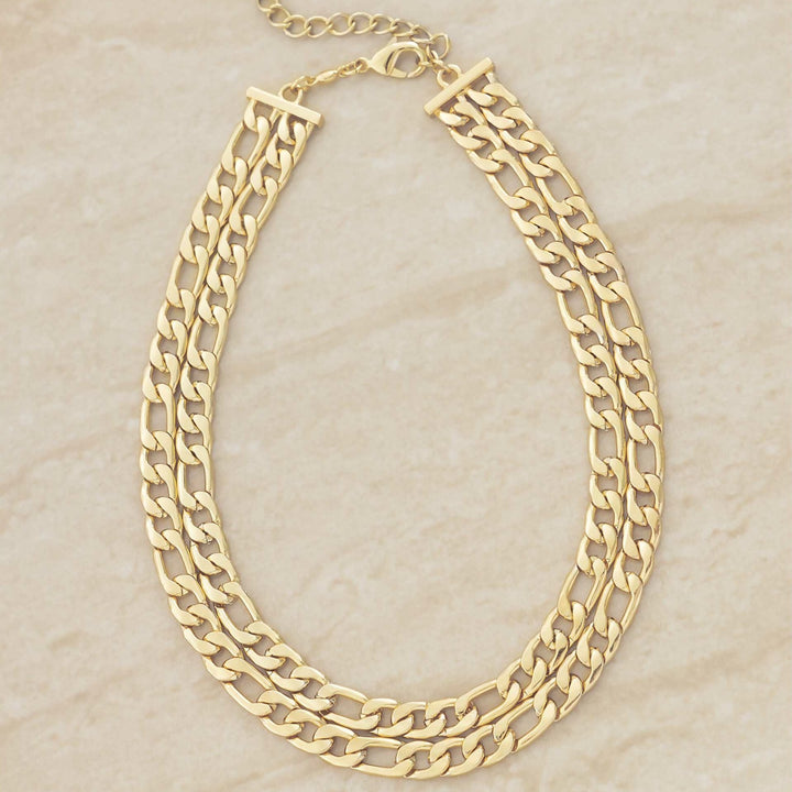 Marny is a gorgeous double link chain necklace.  This style is hypoallergenic 18kt gold plate over stainless steel.  The smaller chain is 12.5" and the longer 13.5" with a 5" extender.