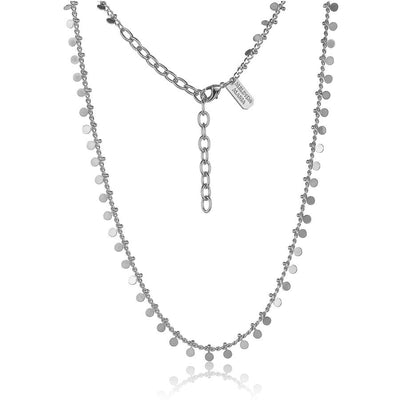 The 16" Rhea Grecian Necklace by celebrity jewellery designer Melinda Maria, is sleek grecian chic! Disc medallions adorn the thinnest link chain ever which comes with a 3" extender.