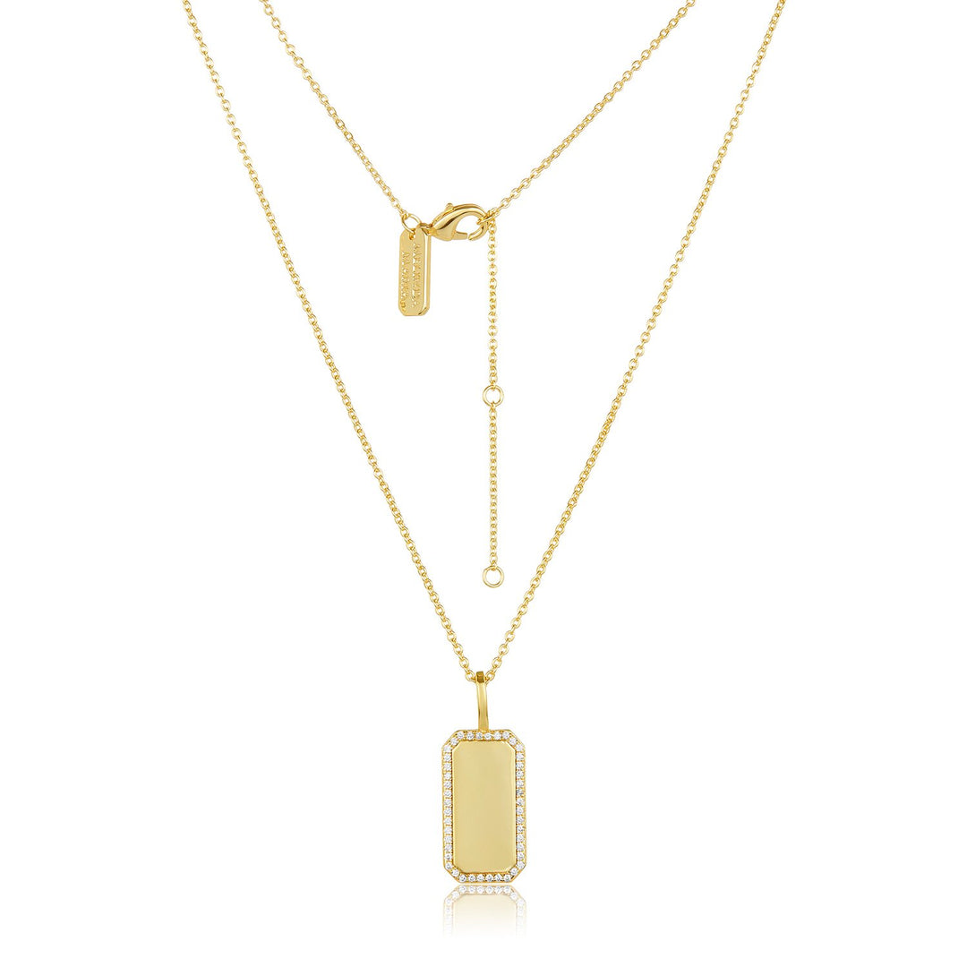 Melinda Maria Tag Me Rectangular Dog Tag Necklace in Gold.