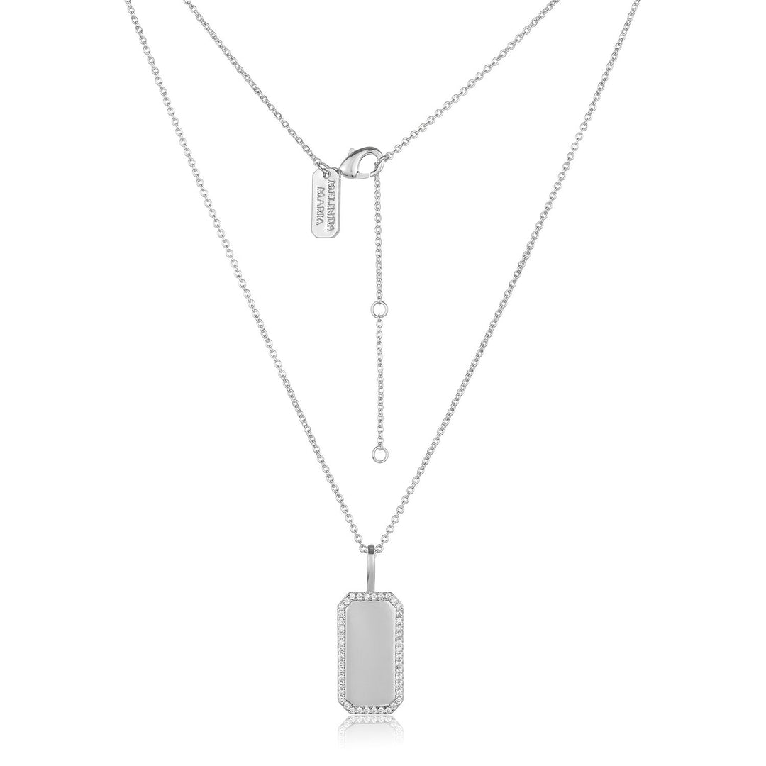 Melinda Maria Tag Me Rectangular Dog Tag Necklace in Silver.