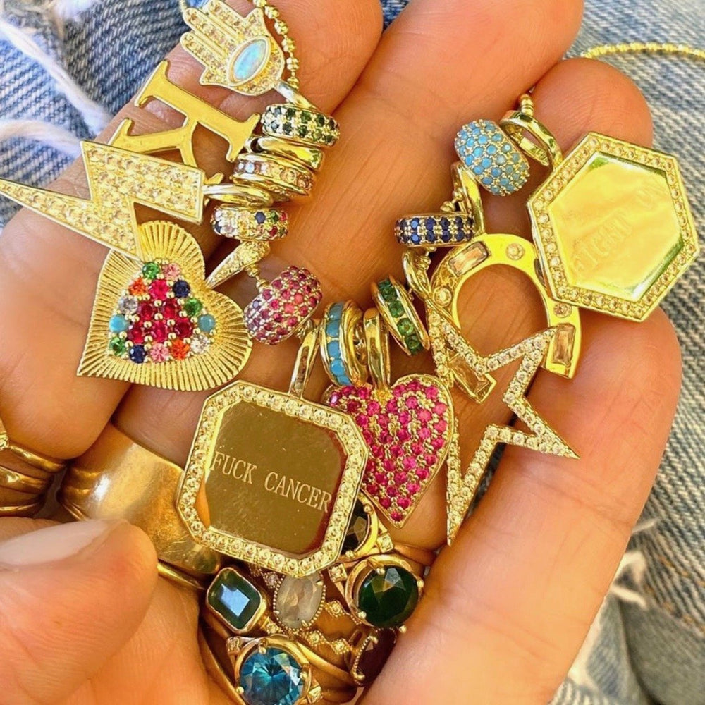Melinda Maria ICONS Mini Double Sided Heart Charm in Gold &amp; Rainbow.