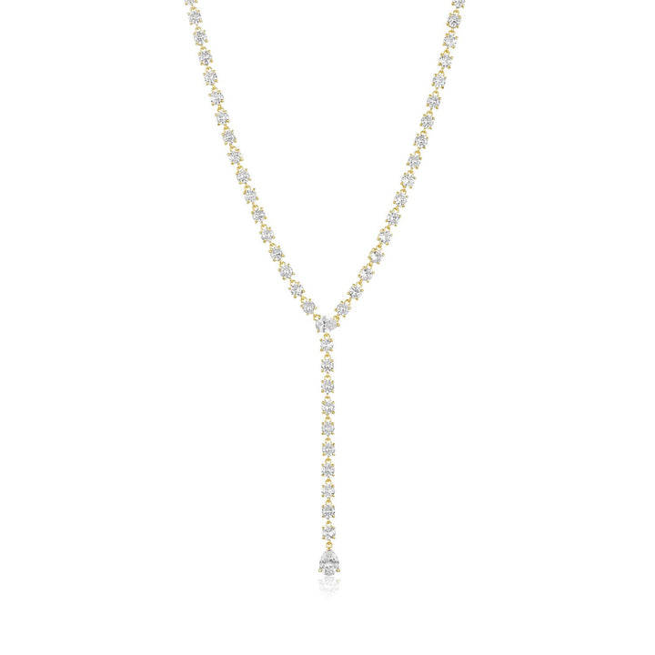Melinda Maria Diamond Drop Lariat in Gold.