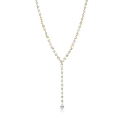 Melinda Maria Diamond Drop Lariat in Gold.