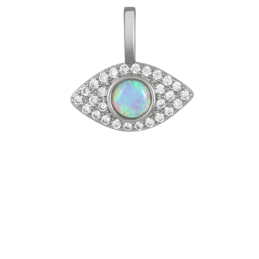 Melinda Maria&nbsp;ICONS Evil Eye necklace charm in silver with blue opal stone and white diamondettes. 