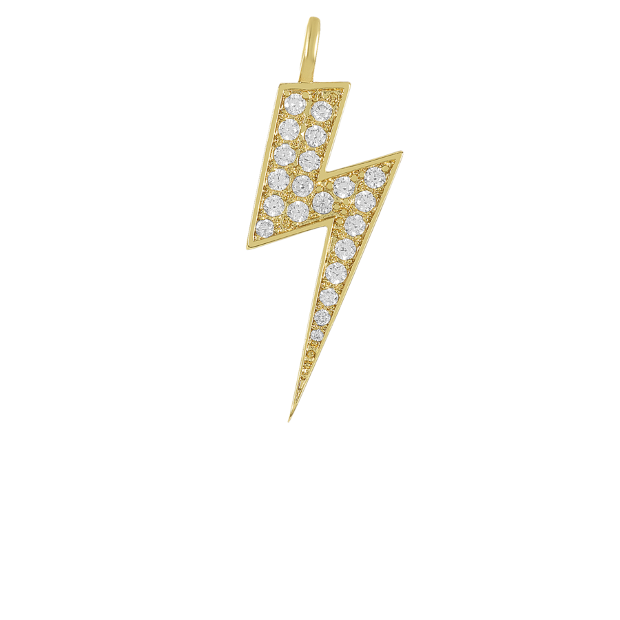 Melinda Maria&nbsp; ICONS Grande Lightning Bolt Charm in gold with sparkling white diamondettes.