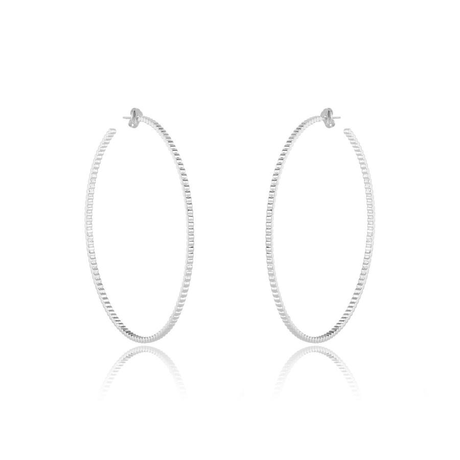 Melinda Maria 3" Warrior Hoop Earrings in Silver.&nbsp;